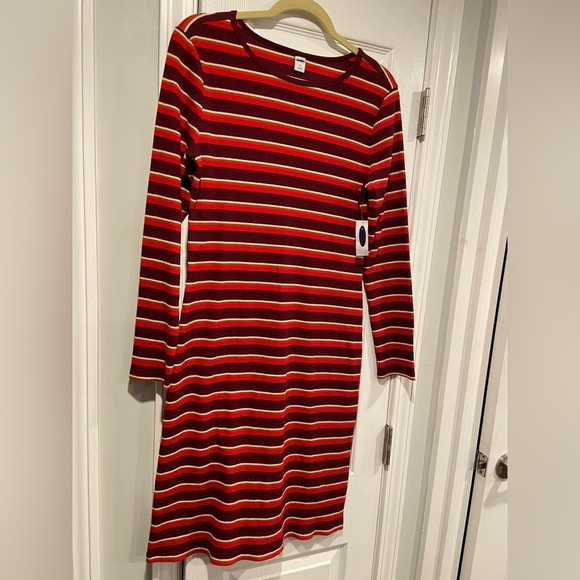 NWT Old Navy Size M Purple Red Stripe Stretch Cotton Ribbed Knit Mini Dress - Picture 2 of 11